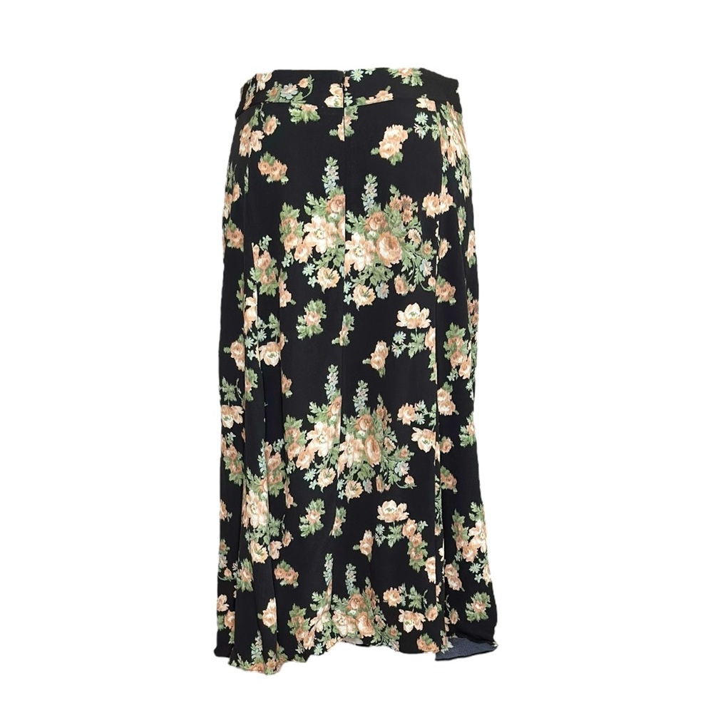Sézane Black Peach Rose Floral A-Line Midi Skirt Size 10 | Made in Portugal | - Picture 3 of 9